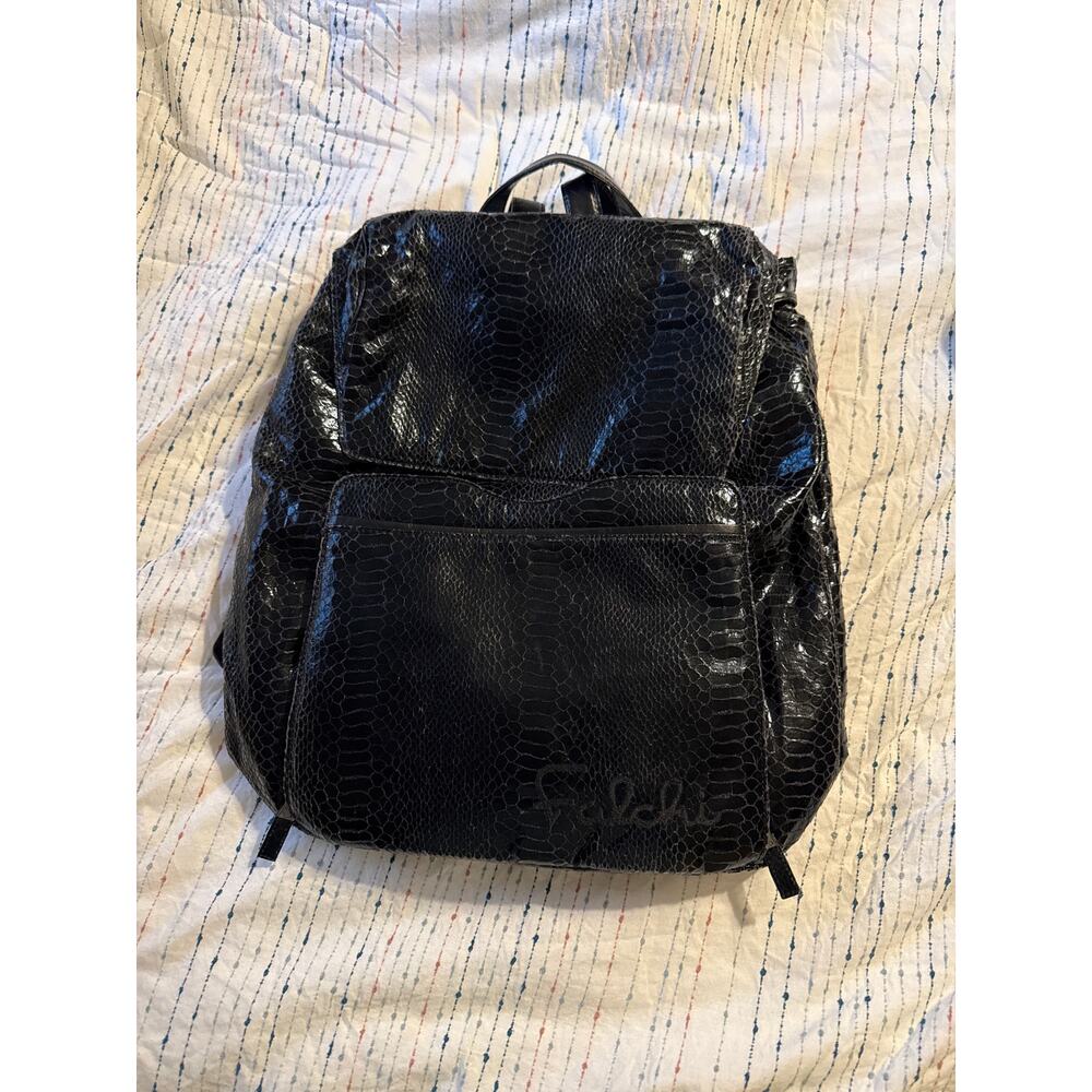 Falchi New York Faux Snake Skin Drawstring Backpack Black